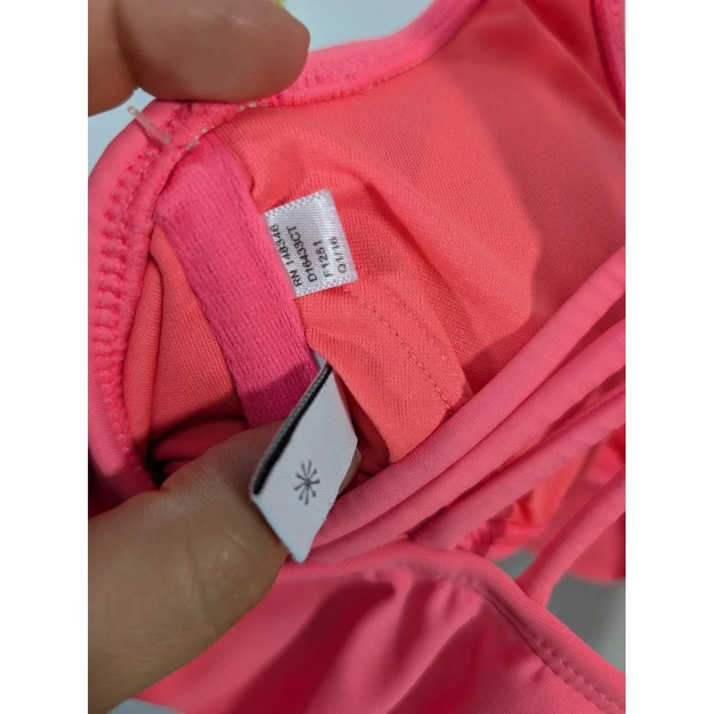 Delias Girls Neon Pink Flounce Ruffle Macrame Back Bikini Swim Top Size 16